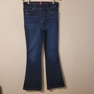 Spanx Womens High Rise Flare Jeans Size L Blue Pull On‎ Stretch Slimming